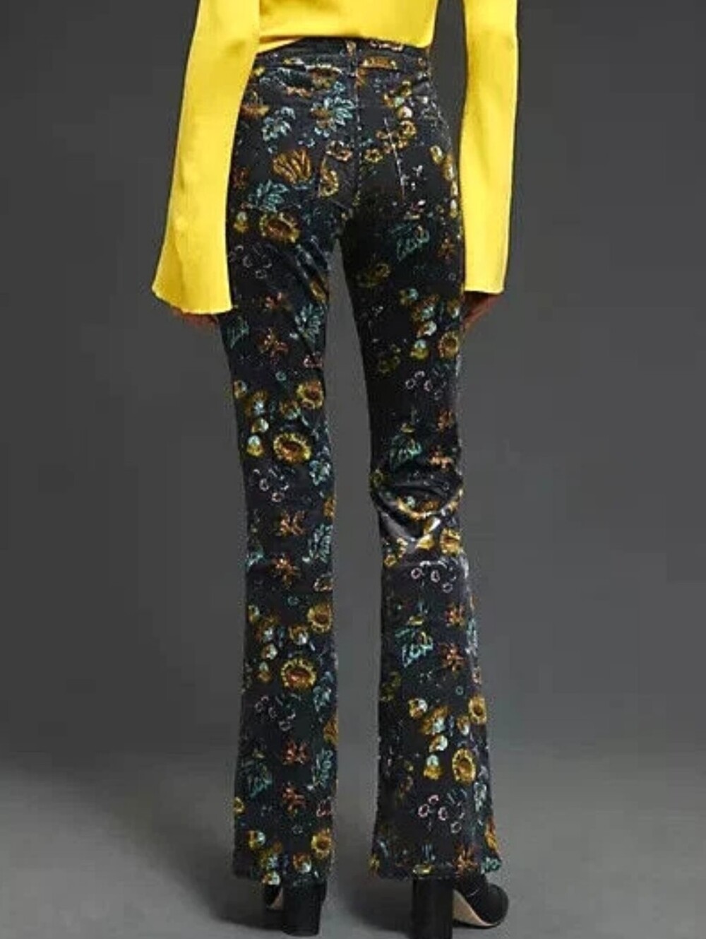 Anthropologie X Pilcro The Icon Flare Low-Rise Corduroys In Gray Floral Size 26 - Picture 3 of 9